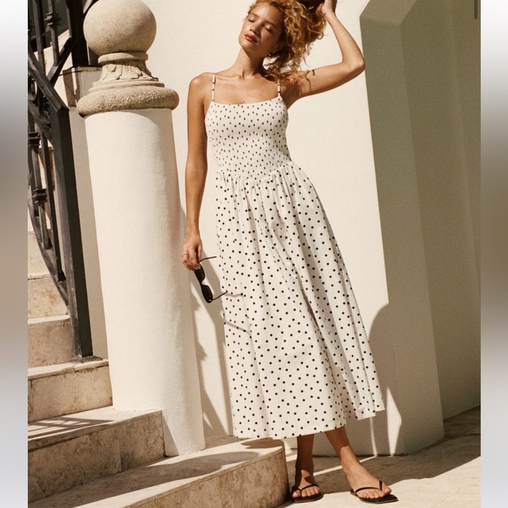 Abercrombie & Fitch Dipped Waist Smocked Midi Dress